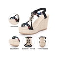 thumbnail image 4 of BLISSFUL STEP Women's Shoes Slingback Bohemia Rhinestone Open Toe Platform Heel Wedge Sandals Black 8, 4 of 7