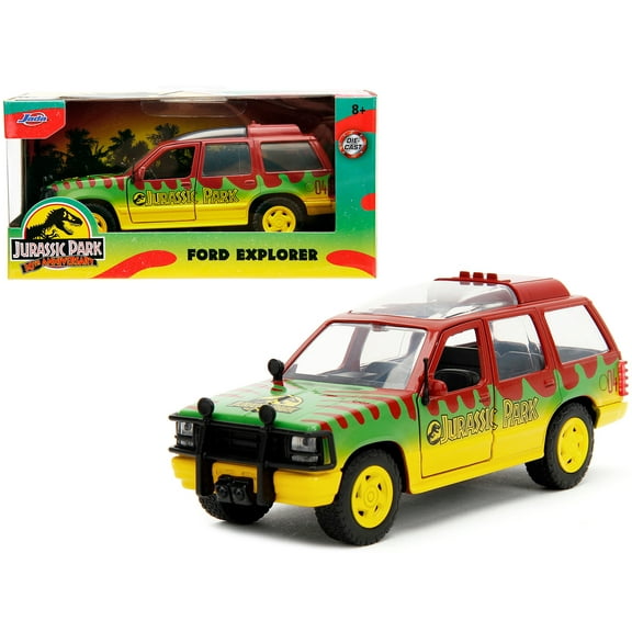 Ford Explorer Red and Yellow with Green Graphics "Jurassic Park" (1993) Movie 30th Anniversary "Hollywood Rides" Series 1/32 Diecast Model Car by Jada