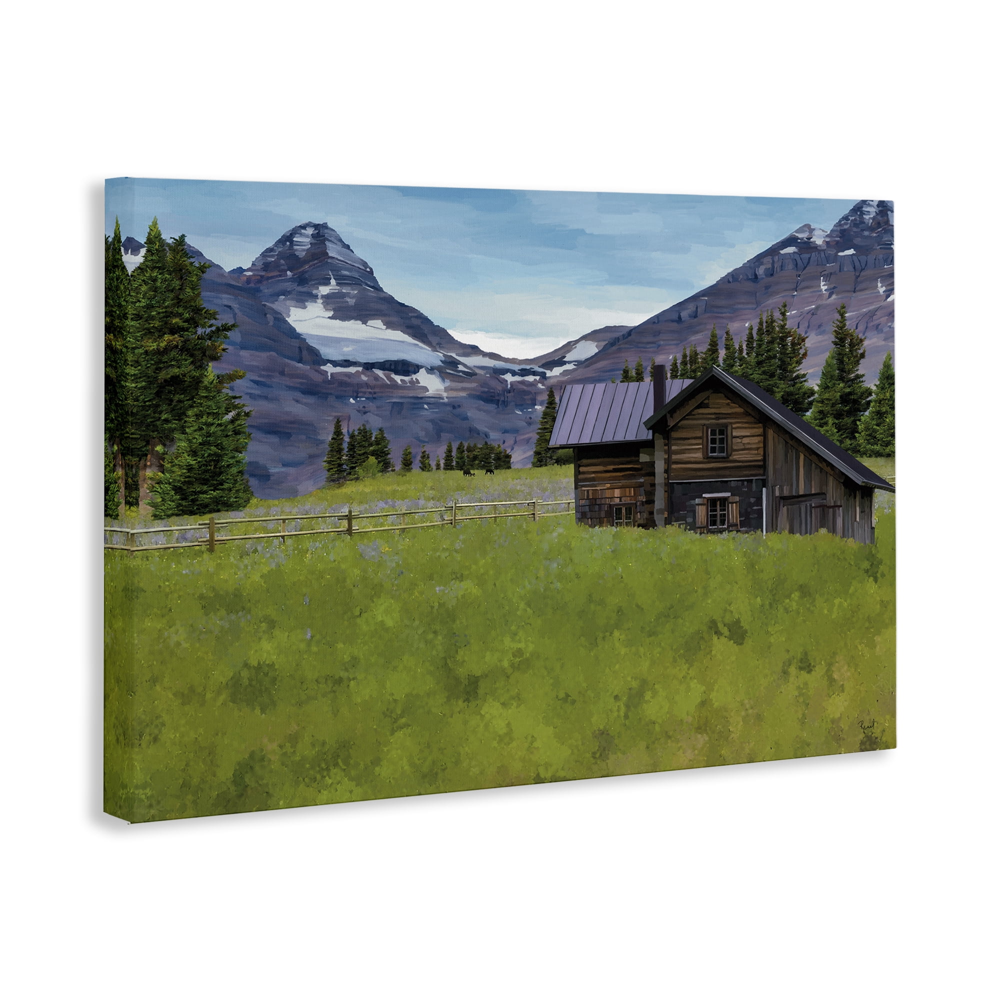 Stupell Industries Cabin on Ranch Landscape Landscape & Nature Painting Wrapped Canvas Art Print Wall Art, 30 x 20