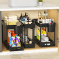 thumbnail image 2 of Estante para fregadero, estante de almacenamiento de cocina de doble capa de plástico multifuncional, estante de almacenamiento de baño extraíble, 2 of 6