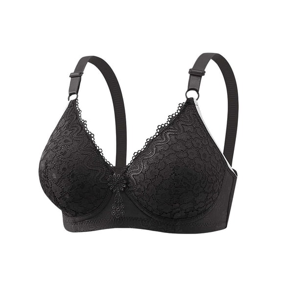 Ohufall Bra for Women Lace Print Wireless Gathered Thin Bra Solid Color Comfortable Breathable Daily Underwear,36-42B