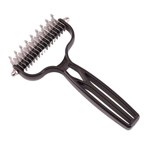1Pcs Double Sided Dematting Comb for Cats & Dogs, Undercoat Rake, Deshedding Grooming Tool, Gentle Matt Remover Detangler for Long Thicks Haired Pets, Pet Grooming Brush, 6In (Black)