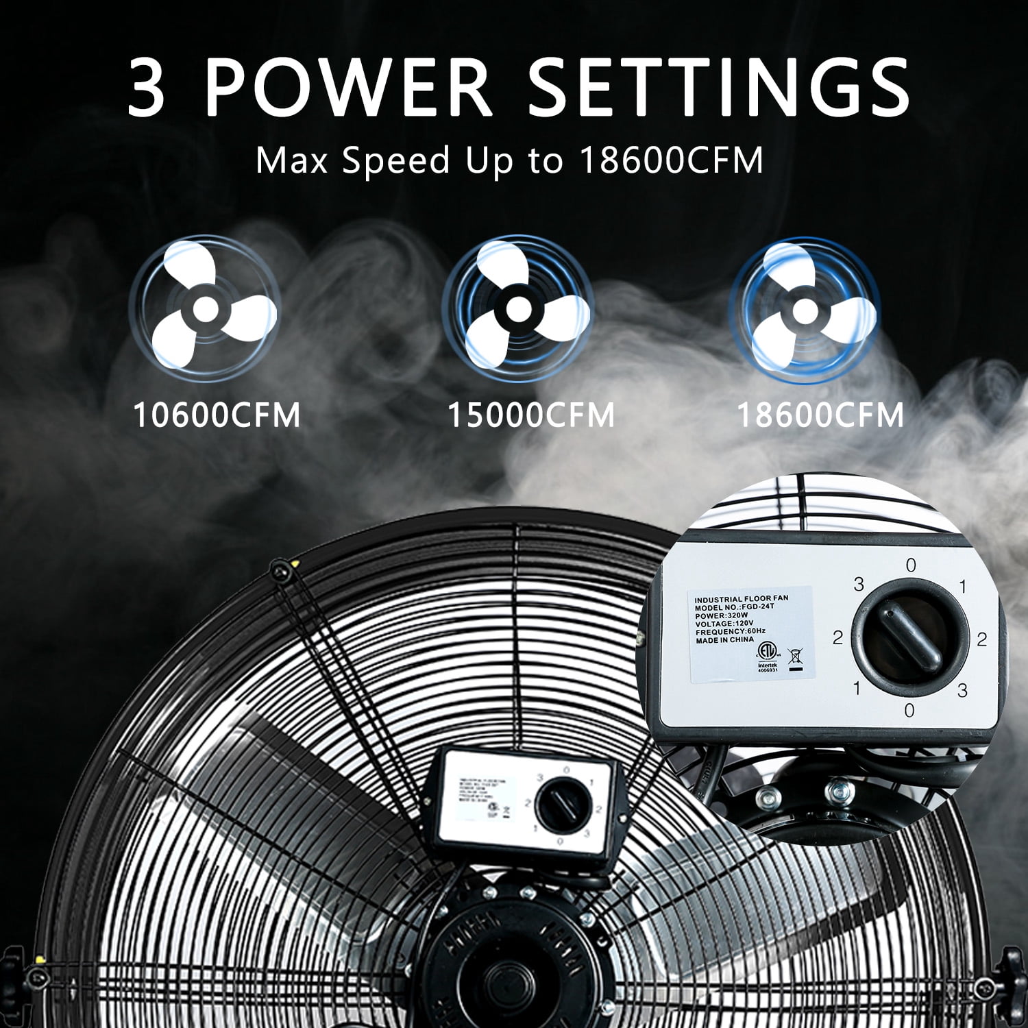 36"Industrial Fan High Velocity,Heavy Duty Drum Fan up to 18600CFM,3-Speed & 360°Adjustable,Ideal for Home, Garage, Indoor/Outdoor Use, Black