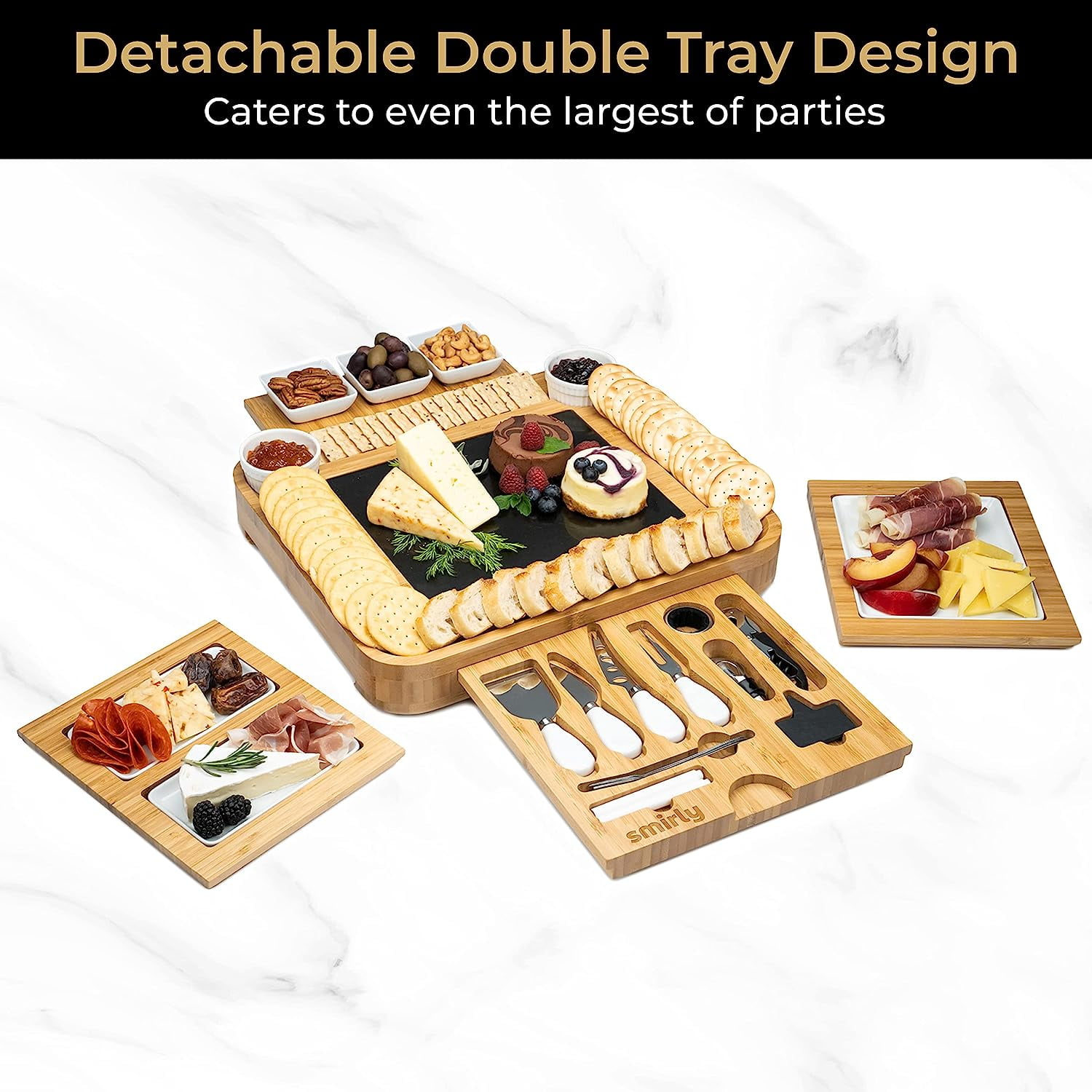 SMIRLY Large Charcuterie Boards Set: Bamboo Cheese Board and Knife