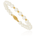 thumbnail image 3 of 14K Solid Yellow Gold 6mm White Round Freshwater Cultured Pearl Necklace Chain Bracelet Button Stud Earrings Set, 3 of 7