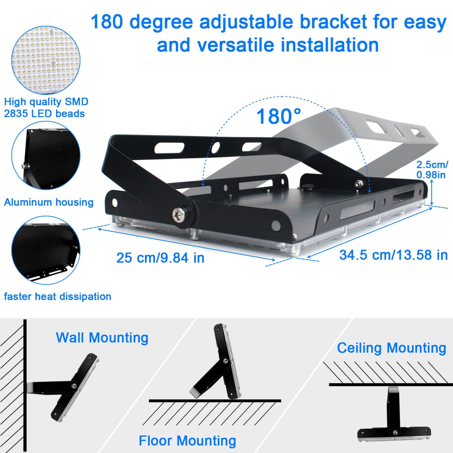 OUSIDE 1PCS 300W LED Flood Light IP65 Waterproof AC 220V Outdoor White Floodlight Spotlight LED Projector Refletor Garden Porch Courtyard Lamp