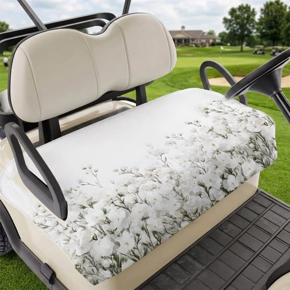 Golf Cart Seat Covers for 2 Seater,White Floral Microfiber Cart Seat Towel Blanket,Vintage Botanicals Blossom Motif Spring Absorbent Breathable Non Slip Bench Seats Protector for Golf Course 51"x31"
