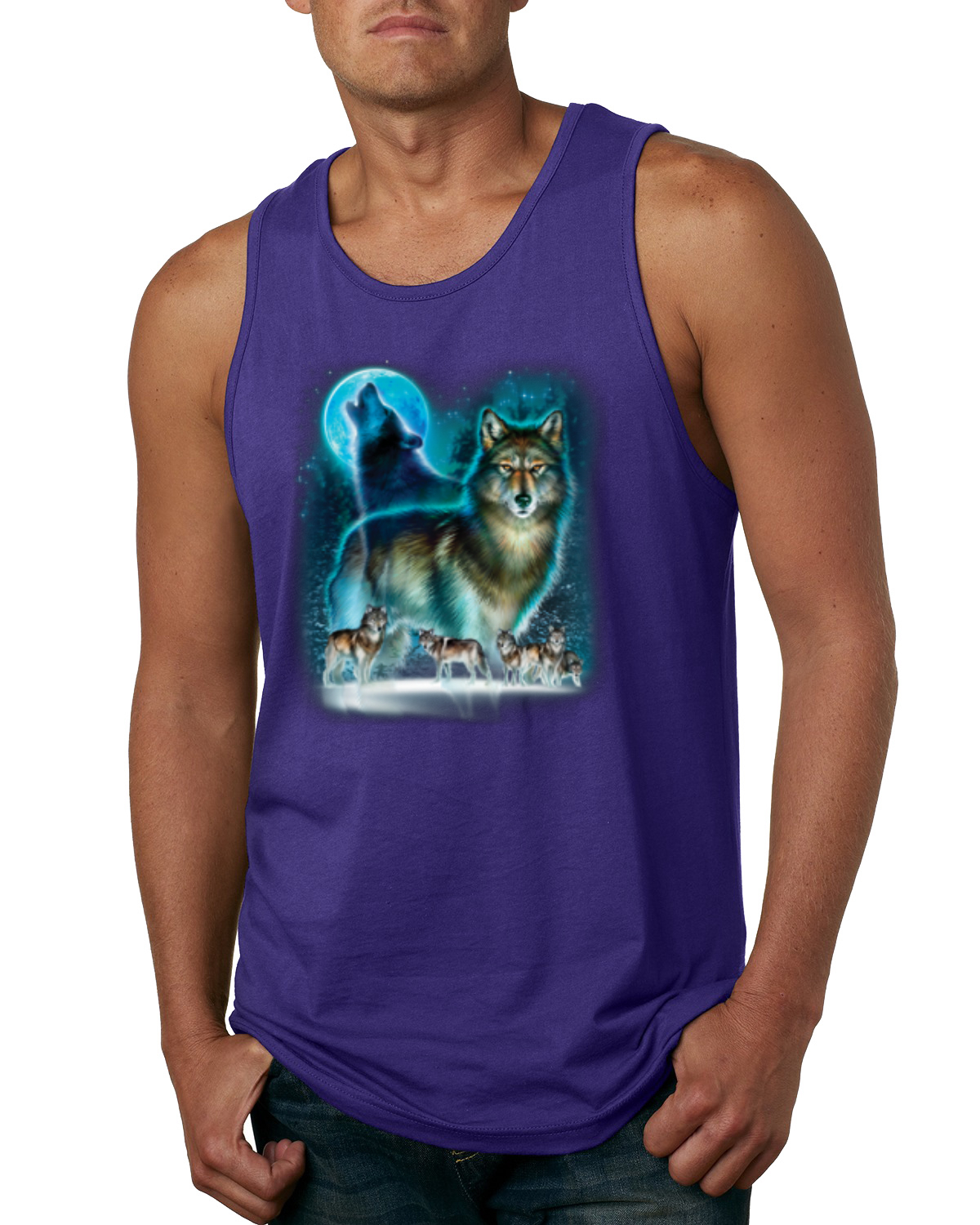Wolf Howling At the Full Moon Wolf Pack Animal Lover Mens Graphic Tank Top, Purple, X-Large - image 1 of 3