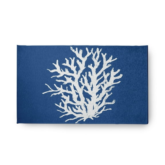 18" x 30" Simply Daisy Big Seaweed Beach Style Chenille Area Rug, Nautical Navy