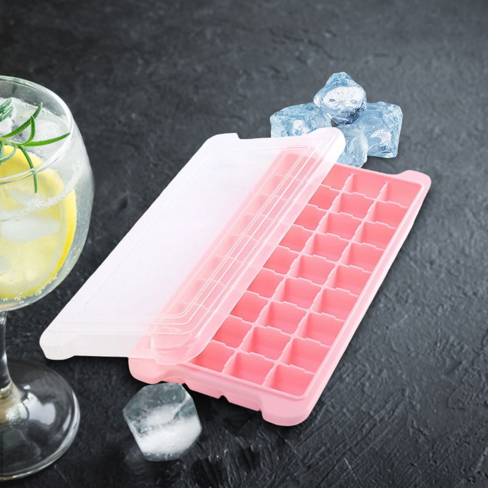 Ice Trays for Freezer with Lid Bin, Ice Cube Tray Making Ice Cubes, Easy Press to Release Ice, Ice Tray with Storage Bin Chilling Coffee, Stackable with Easy Bottom
