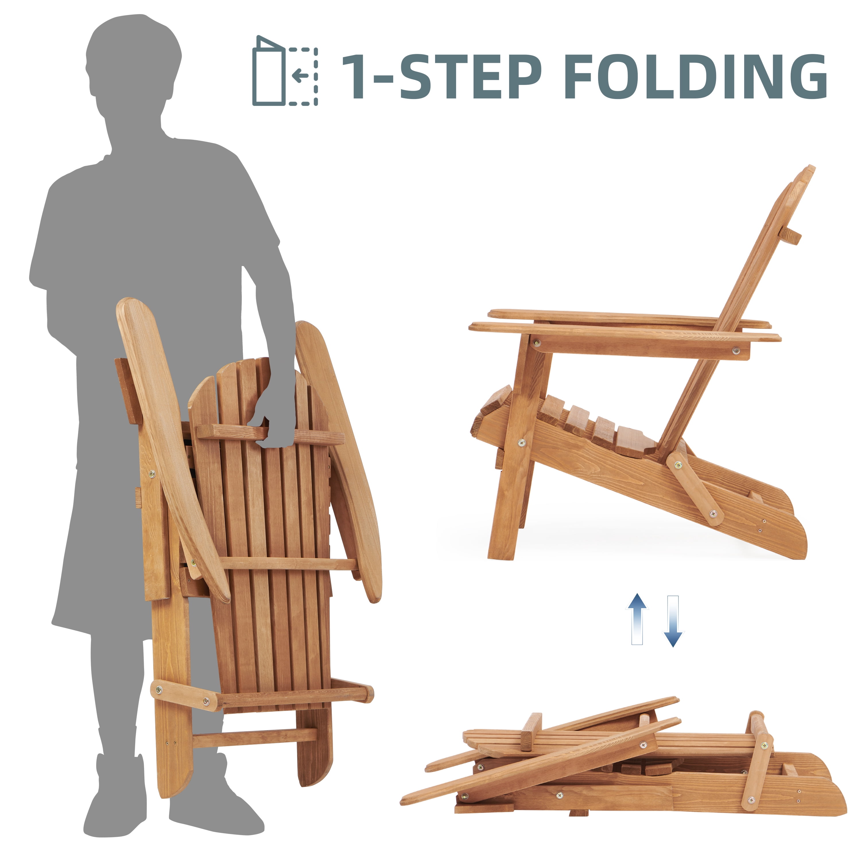 Wood Folding Adirondack Chair, Cedar Outdoor Patio Lounger Chair for Beach, Deck, Garden, Backyard, Lawn, Porch, Pool Side, Fire Pit…