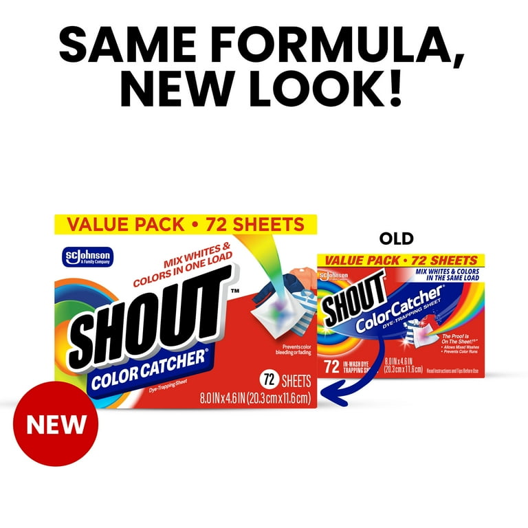 Shout Color Catcher, Laundry Washer Dye-Trapping Sheets, 72 Wash