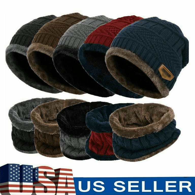 Ilfioreemio 2pieces Winter Hat Scarf for Men Knit Warm Men's Hats & Caps  Neck Warmer Beanie Hat for Men & Women