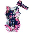 thumbnail image 1 of Mialoley Bébé Fille Floral Romper Pompon Sans Manches Tassel Combinaison avec Bandeau, 1 of 6