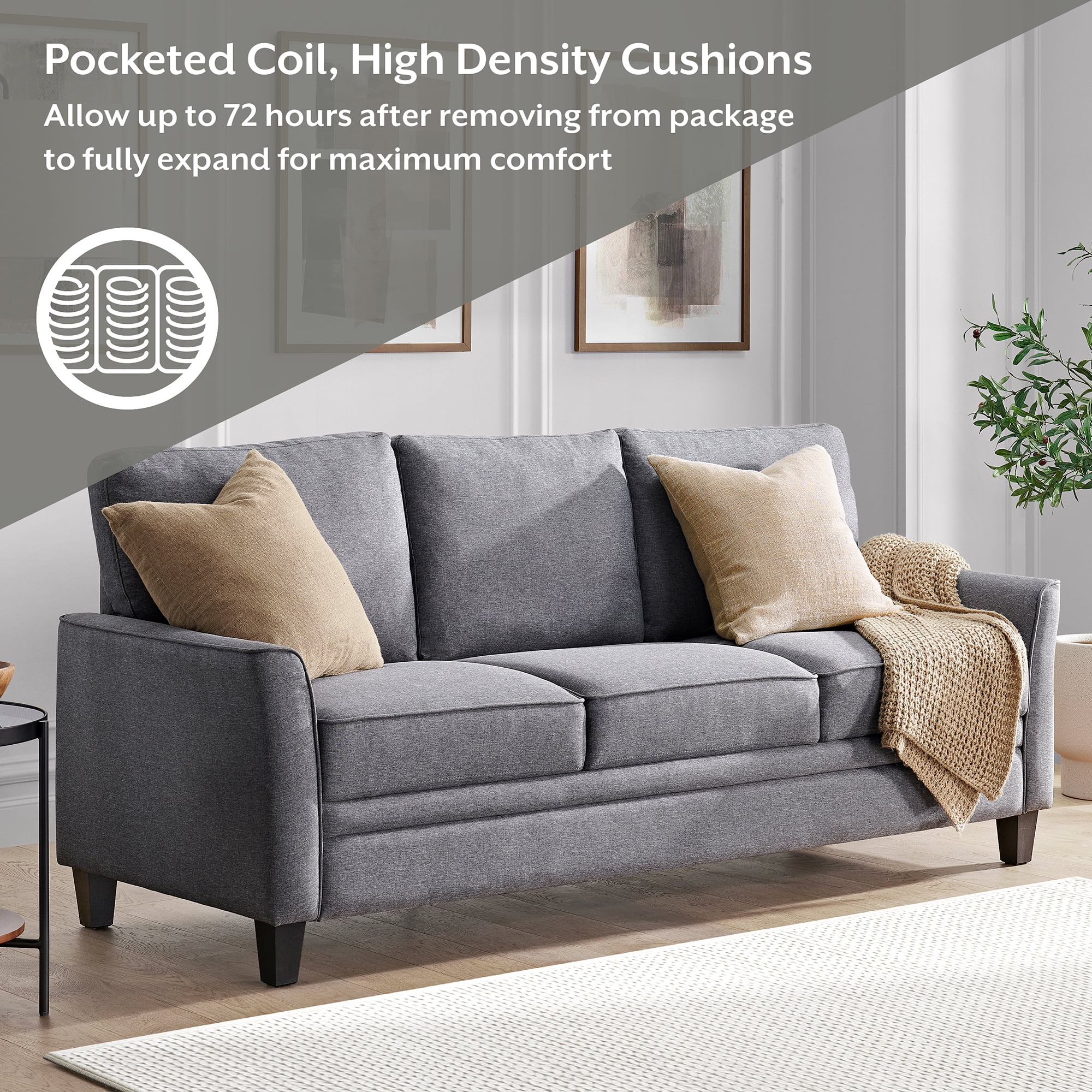 Mainstays Auden 81" 3 Seat Classic Modern Sofa, Gray
