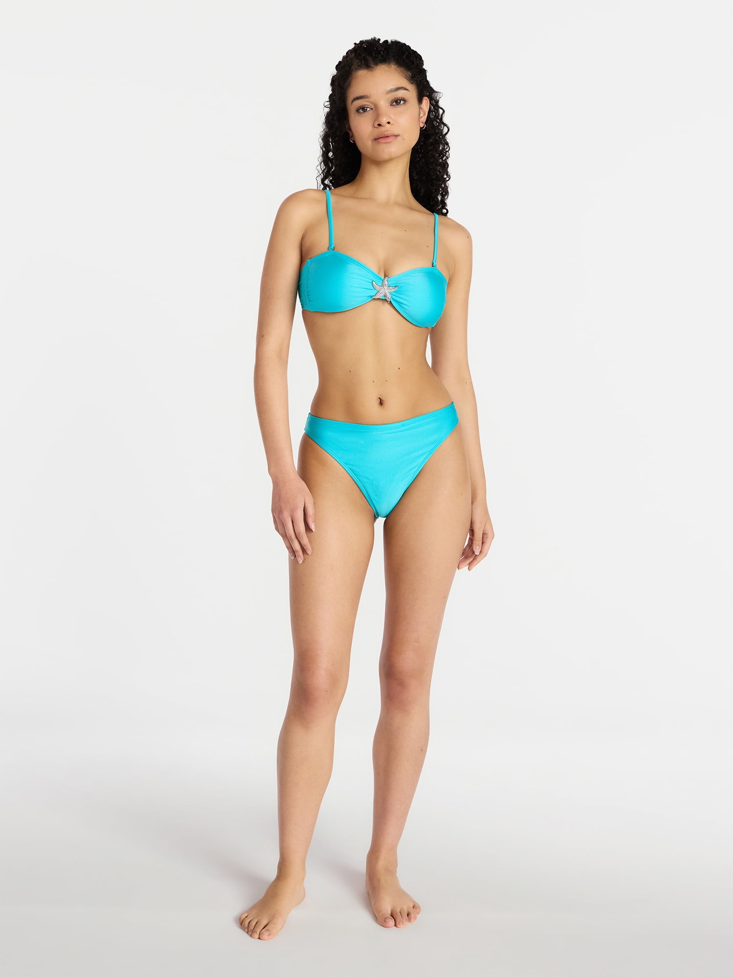 No Boundaries Starfish Brooch Bandeau Bikini Top, Women's XXS-XXL