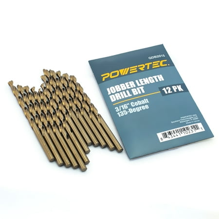 UPC: 0843441102311 | POWERTEC QDB2015 Cobalt Drill Bit 3/16-inch  135 Degree Drill Bit Set – 12 Pack