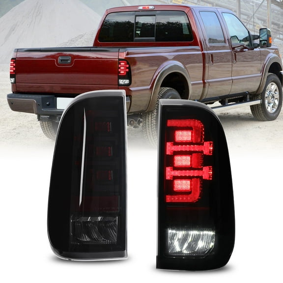 Full LED Tail Lights for 2008-2016 Ford F-250/F-350/F-450 Super Duty Light Bar Design LED Lamps Tail Light Brake Parking Lamps-Smoked Lens