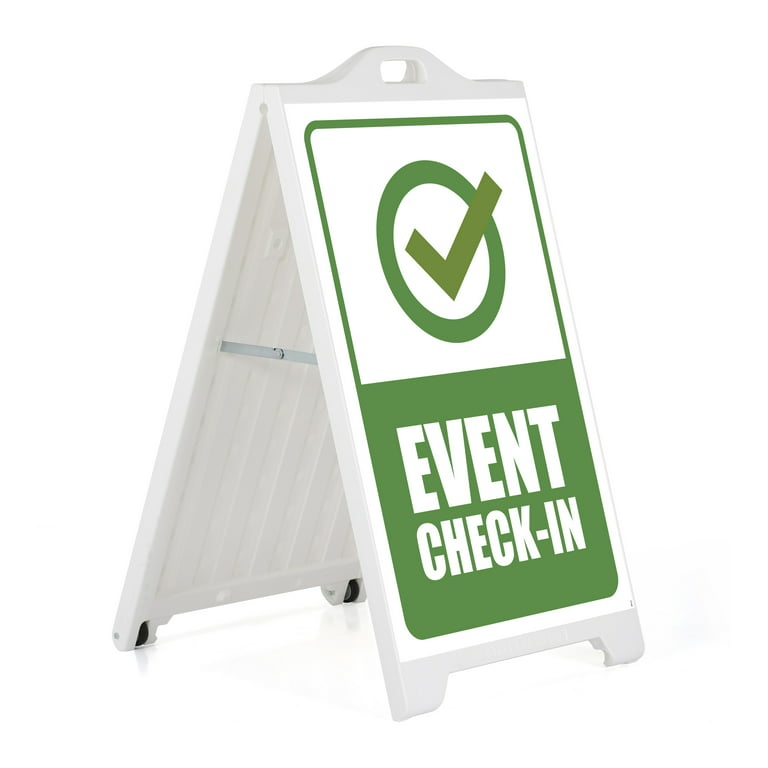M&T Displays White Street SignPro Weatherproof A-Frame Sidewalk Curb Sign with 2 24x36 inch Matt Laminated EVENT CHECK-IN Signs, Folding Portable Double Sided - Walmart.com