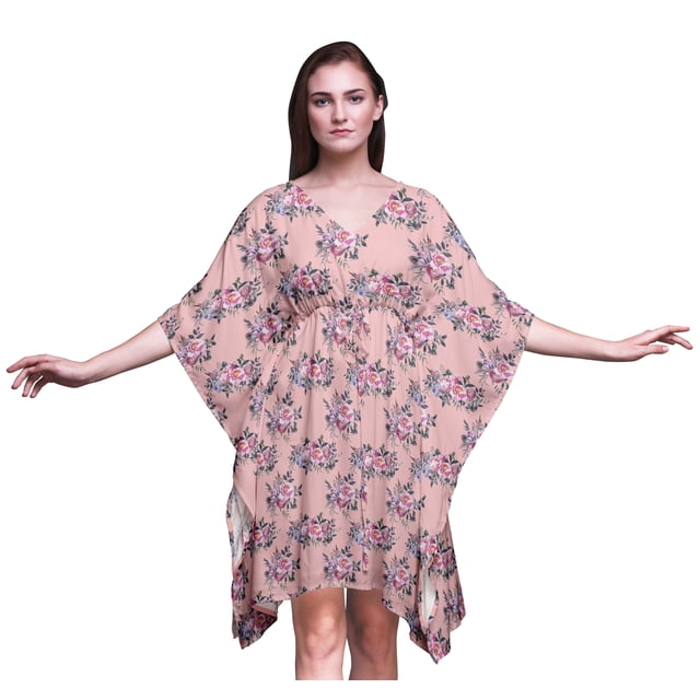 Bimba Robe de Plage Courte Kaftan Bikini Coverup Midi pour Femmes-4x-5x