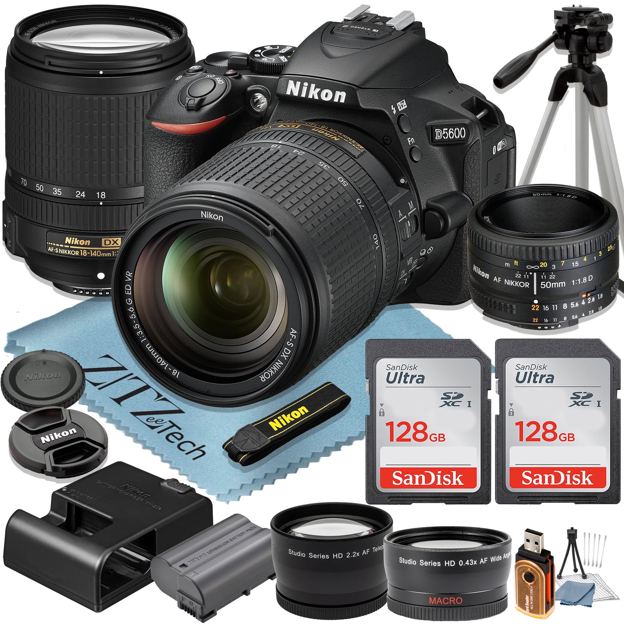 Nikon D5600 DSLR Camera with 18-140mm + AF FX 50mm Lens + 2 Pcs