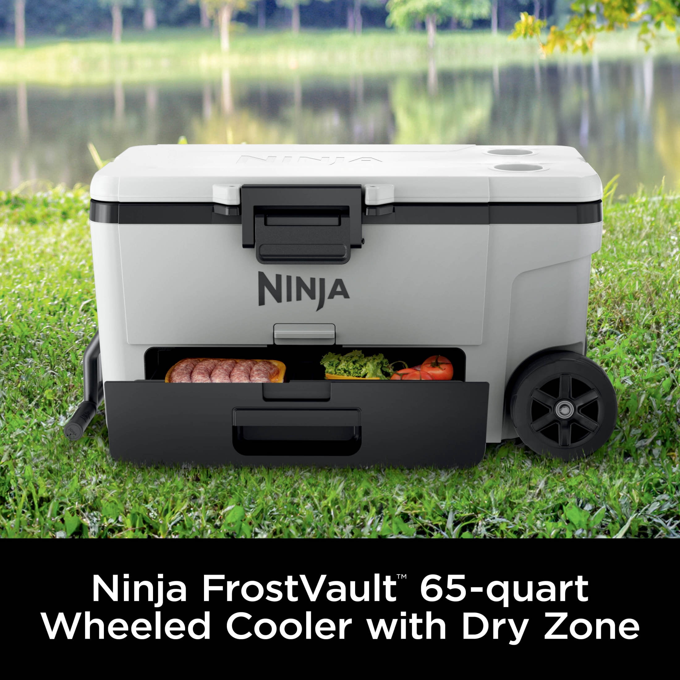 Ninja FrostVault 65-Qt Wheeled Cooler with Cold Dry Zone, Integrated Fridge-Temp Dry Storage Drawer, Premium Heavy-Duty Insulated Cooler, Keeps Ice for Days, FB265WH Cloud White