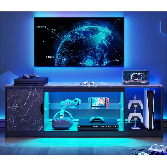 Bestier 58" LED TV Stand for PS5 Gaming Entertainment Center for 60/65 inch TV, Black Marble