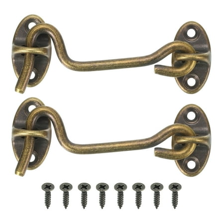 2Pcs 3" Hook and Eyes Catch Door Latch Locks, Brass Cabin Hooks Fastener, Bronze