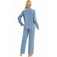 thumbnail image 6 of GEX 100% Cotton Pajamas for Women PJ Set Soft Button-Down 2 Piece Set Knitted Long Sleeve Sleepwear Loungewear Misty Blue S, 6 of 7
