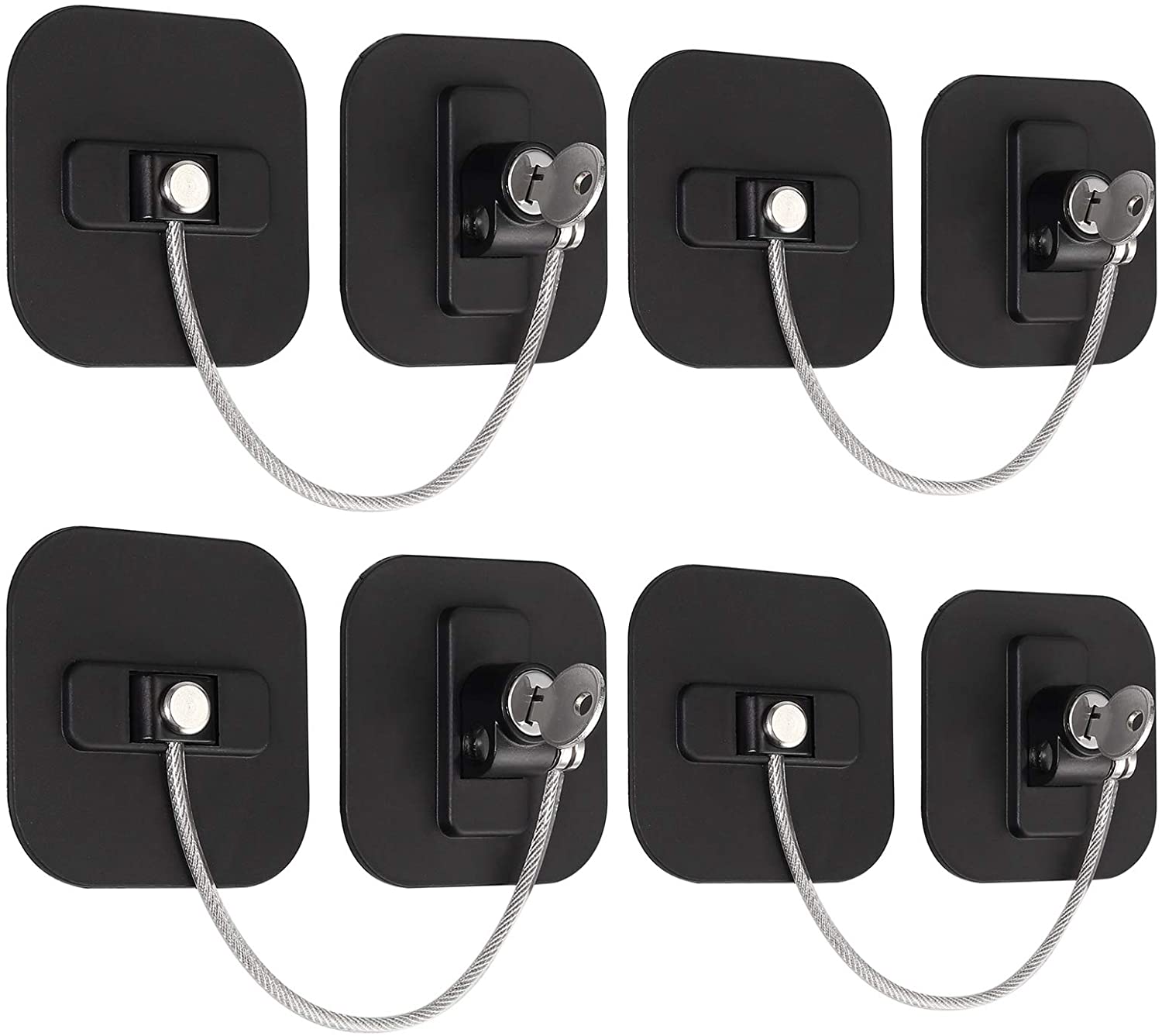 Tianlu 4pcs Refrigerator Lock with Key Black Adhesive Freezer Door Lock
