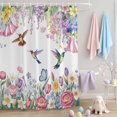 thumbnail image 2 of Shower Curtain Watercolor Floral Hummingbird Shower Curtains for Bathroom Decor, Waterproof Polyester Shower Curtain Set with Hooks, Small Stall Size 36" x 72" Spring Plant White, 2 of 9