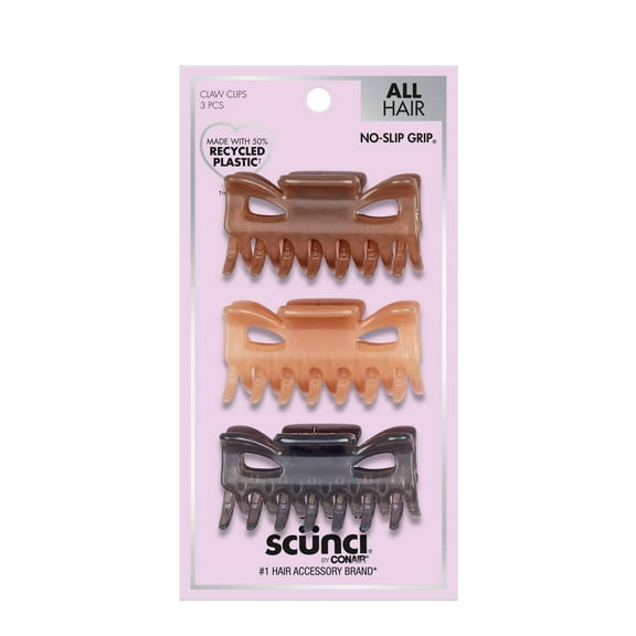 Scunci Medium No Slip Grip Hair Jaw Clips - Assorted Glossy Neutral - 3pcs