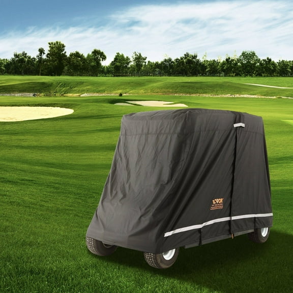 Black Golf Cart Cover 600D Polyester, 4-Seater Universal Fit with 3 Zipper Doors - Waterproof, Dustproof, and Sun Protection for Outdoor Club Car Covers