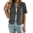 thumbnail image 6 of FRSASU Women's Business Casual Cropped Blazer Lapel Collar Short Sleeve Open Front Button Down Suit Jacket Work office Blazer Dark Gray, 6 of 9