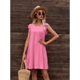 thumbnail image 4 of CALIPESSA Womens Summer Pink Ruffle Sleeve Casual Swing Flowy Sleeveless Round Neck A-Line Short Dress With Pocket, 4 of 5
