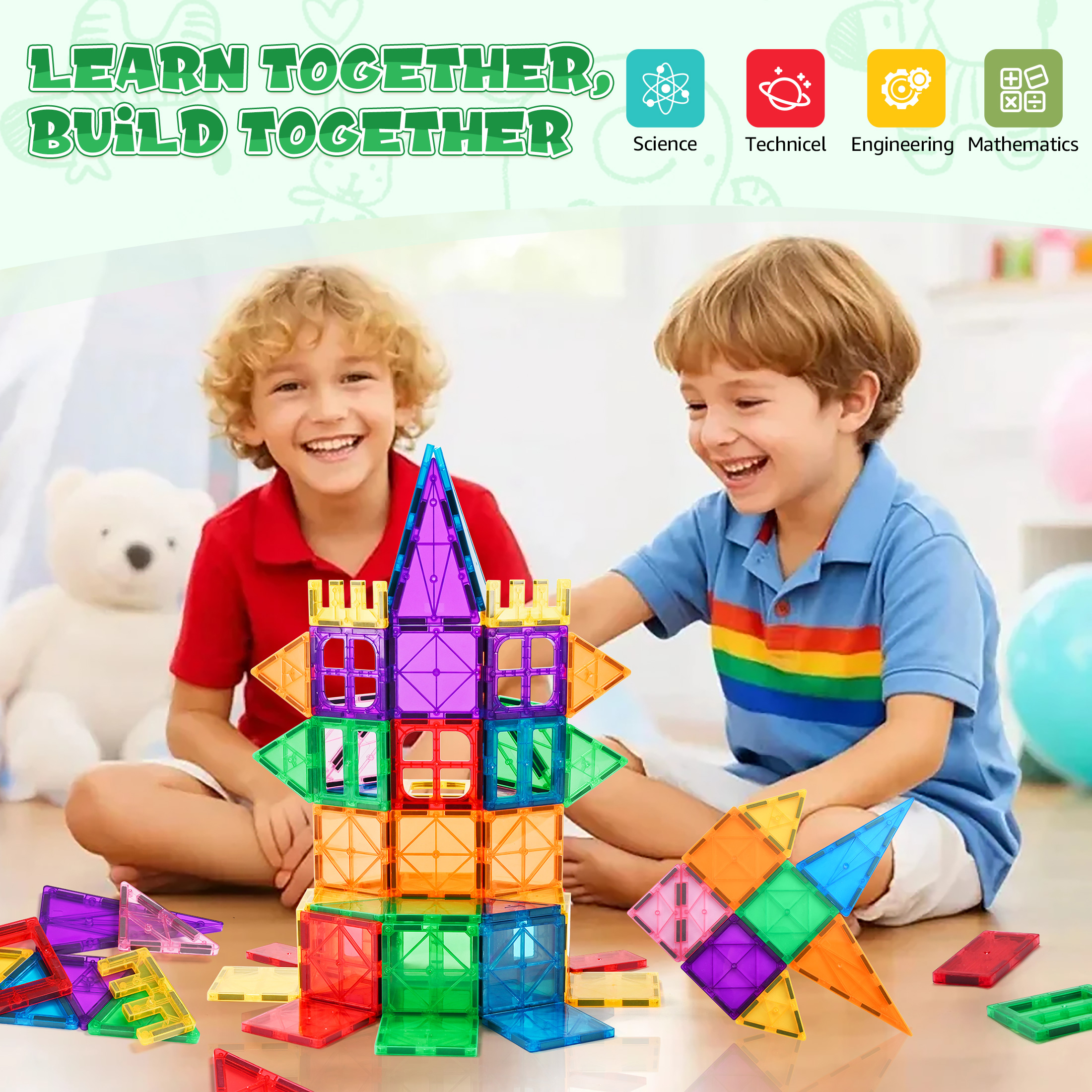 Qiaho Magnetic Tiles 62-Piece Building Block Set photo 6