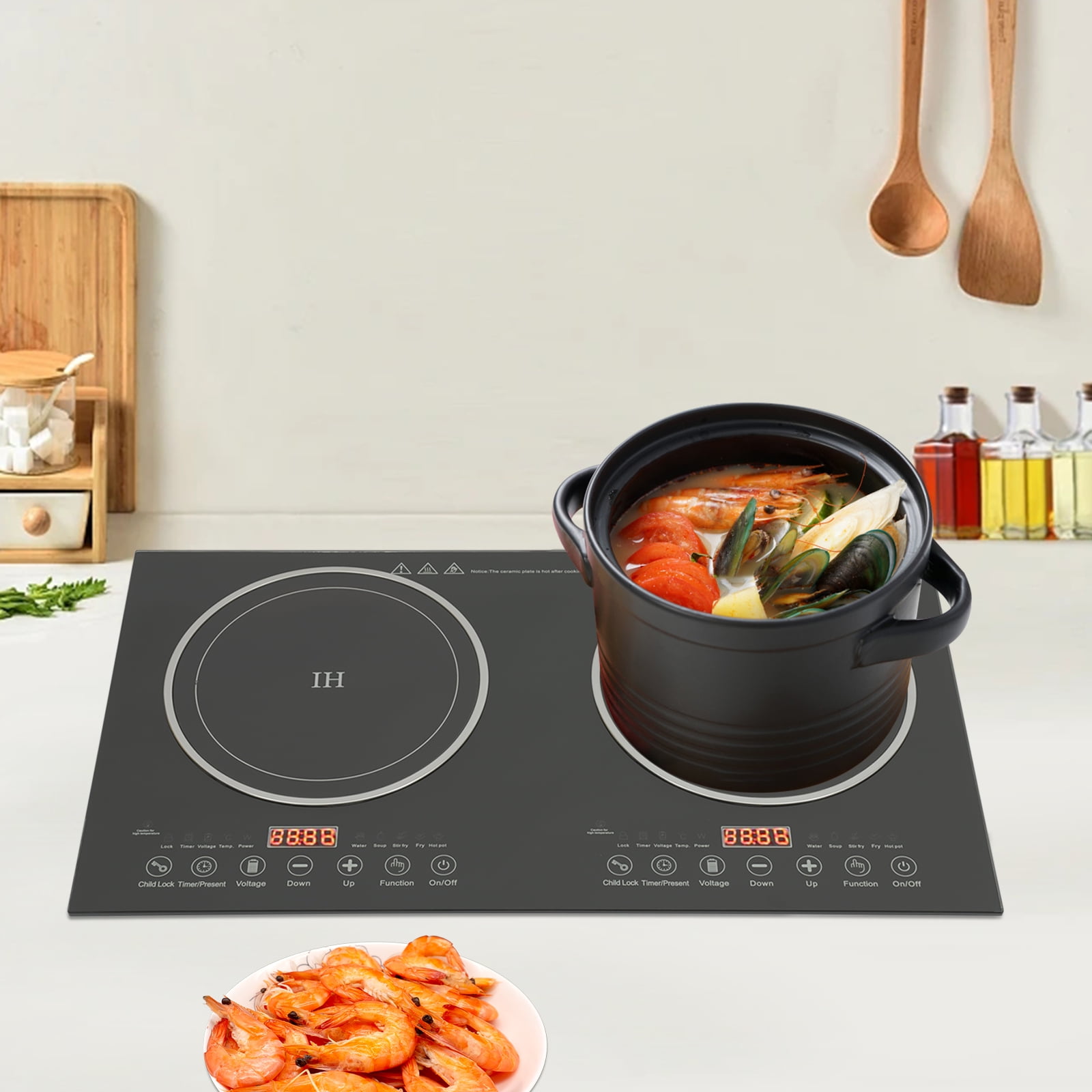 GATFFSEN 2400W Portable Double Induction Cooktop - 2 Burner Electric Stove With Timer & 9 Temp Settings