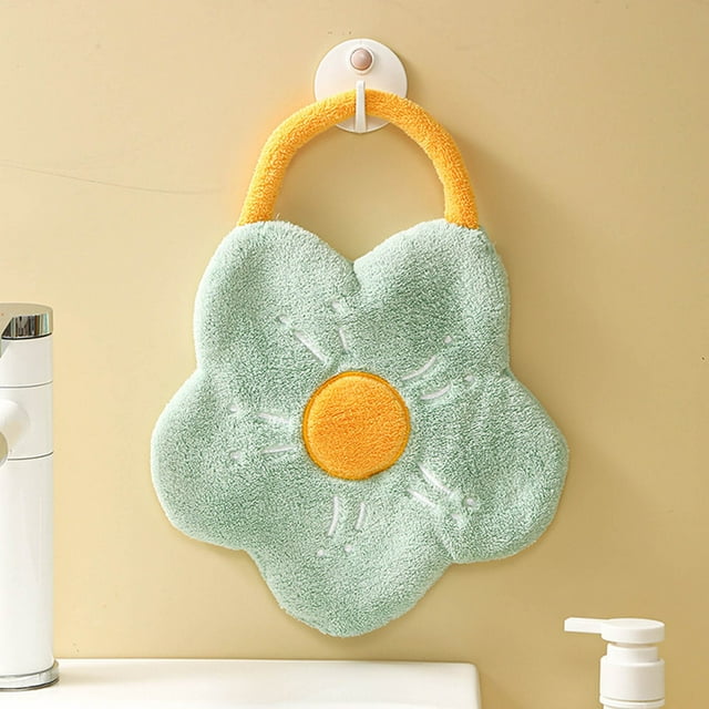 Vrorvz Cute Hand Towels with Hanging Loop Set for Bathroom Kitchen Bedroom Microfiber Coral Fleece Absorbent Cartoon Flower Design Suit for Children Infants Quick-Drying