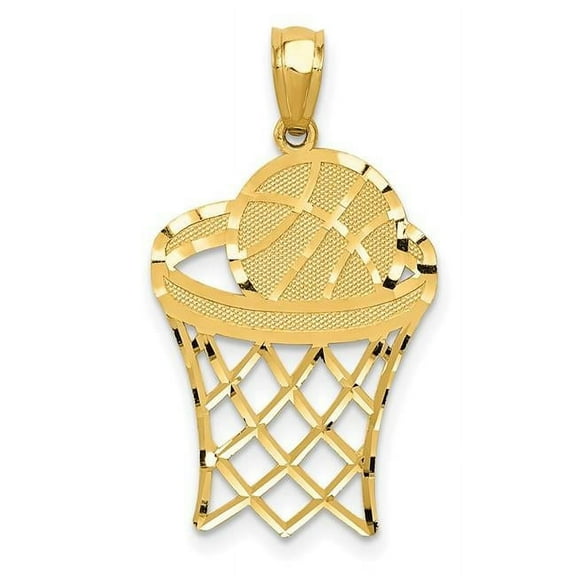 The Black Bow 14k Yellow Gold Diamond Cut Basketball Hoop and Ball Pendant