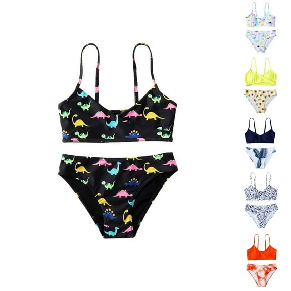 Esho Little Girls Summer Swimsuits, Big Girl Floral Bikinis Bathing Suit Swimwear, 2 Pieces, 6-14 Years