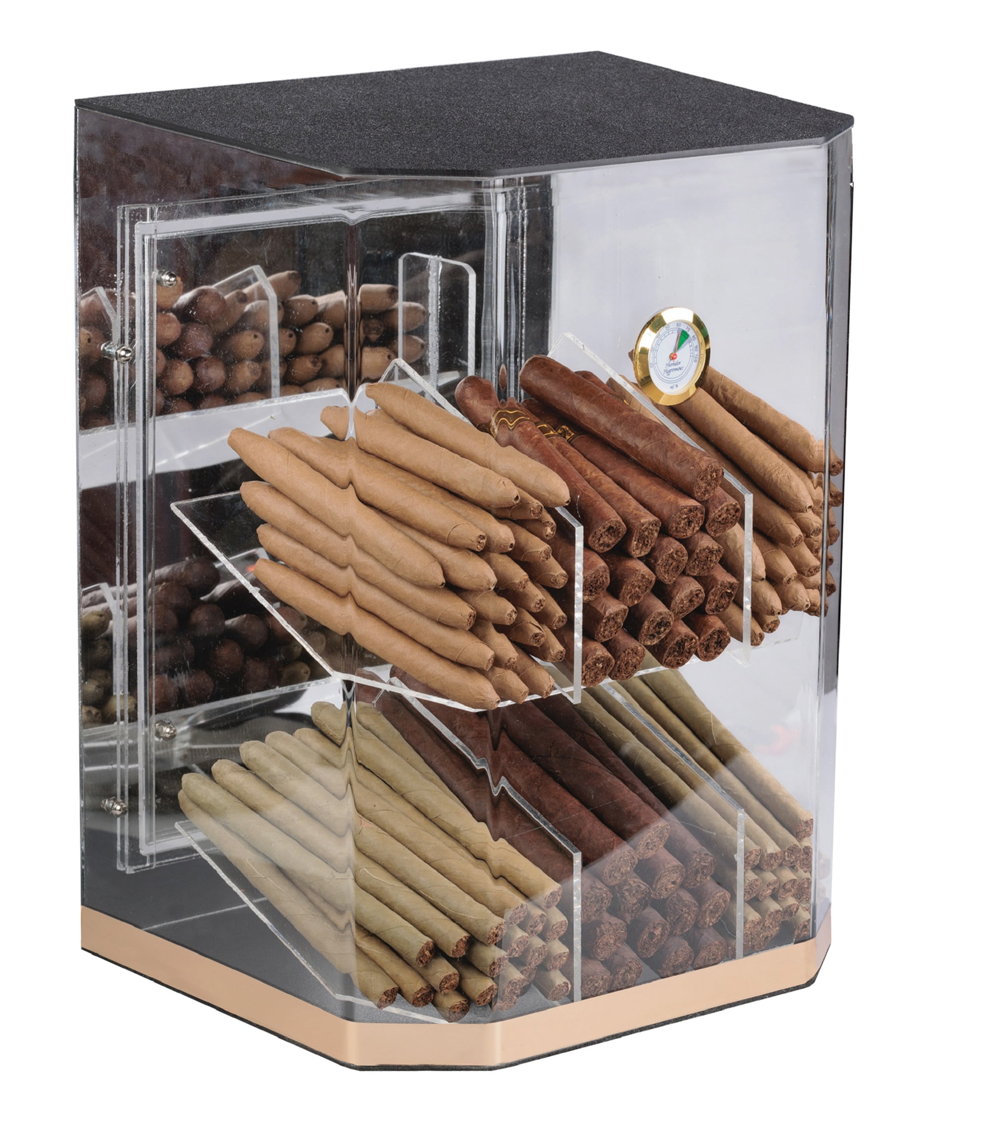 Franklin Acrylic Display Cigar Humidor w/ 6 Bins & Hydrometer - Capacity: 150