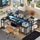 thumbnail image 2 of 71 inch L-Shaped Gaming Desk with Power Outlets LED Computer Office Table with Monitor Stand & Storage Shelf in Rustic, 2 of 9