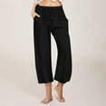 thumbnail image 2 of Lenpel Capri Pants for Women Plus Size Elastic Waist Drawstring Cropped Wide Leg Cotton Linen Pants Casual Loose Capris, 2 of 7