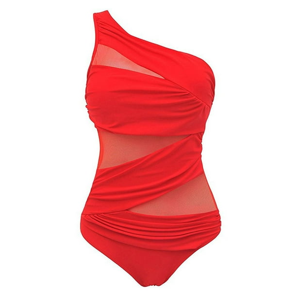 JBEELATE Women Swimsuit One Piece V Neck Tummy Control Ruched Front Low ...