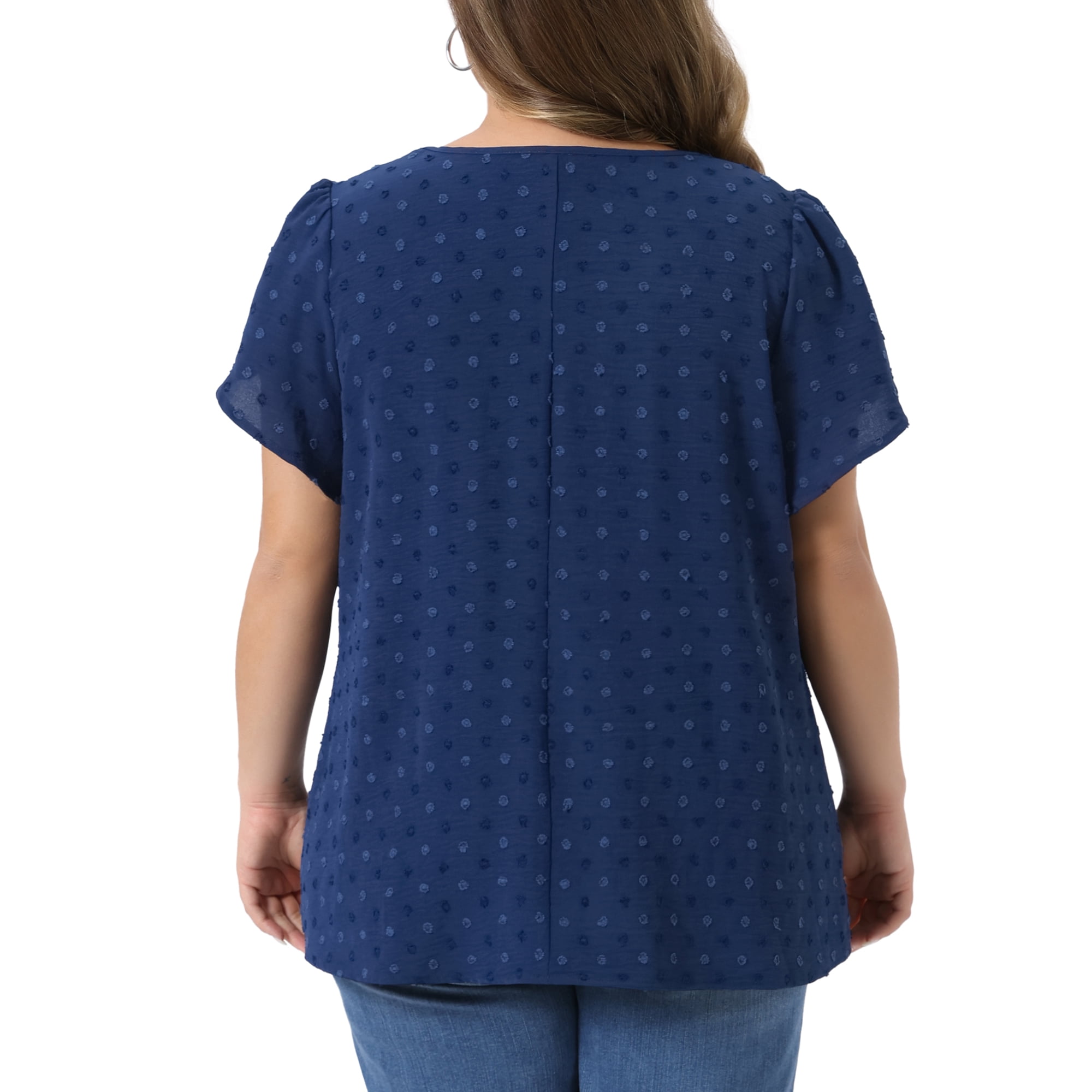 DARING DIVA Women's Plus Swiss Dot Crew Neck Tulip Top 4X Blue