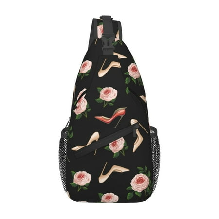 Crossbody Bags for Women Men - high-heeled shoes rose cute Casual Sling Bag Backpack Trendy Chest Bag for Travel Sports Gym Running Hiking