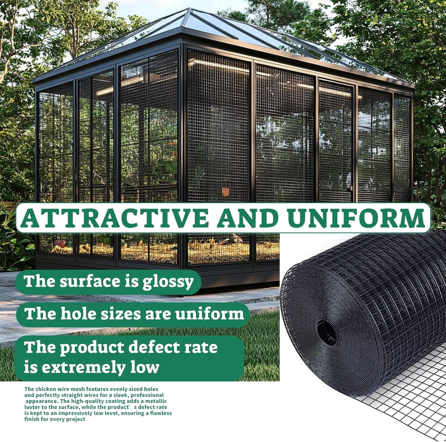 SEBOSS Black Hardware Cloth 1/2 inch 60'' x 100' 19-Gauge, PVC Coated Chicken Wire Fencing, Coating Wire Mesh Roll, Chicken Wire Mesh, Wire Fence Roll, Welded Wire Fencing, Garden Fence