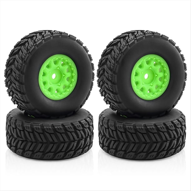 4 Piezas Llantas con Neumáticos para ARRMA 1/14 Mini MOJAVE GROM RC, Piezas de Actualización, Accesorios, Color Verde.