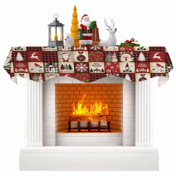 Christmas Plaid Fireplace Mantel Scarf Table Runner, Xmas Tree Snowflake Snowman Vintage Red Winter Garland Mantel Top Tablerunners Dresser Scarves Cover Decorations for Party Living Room 60"x17"