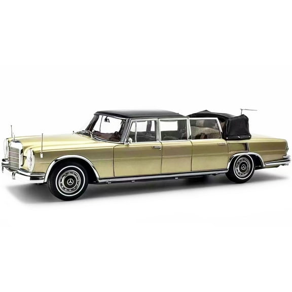 1965-1981 Mercedes Benz 600 Pullman Landaulet Limousine Convertible w/Functional Softtop Gold Ltd Ed 1/18 Diecast Model Car CMC